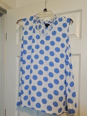 Talbots White and Blue Polka Dot Sleeveless Top